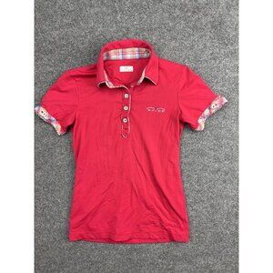 Animo Polo Shirt Womens Extra Small Red Plaid Trim Rhinestone Logo Made Italy